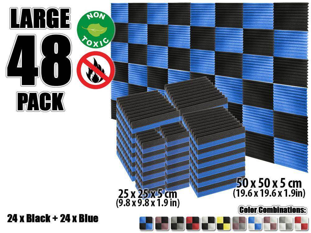 Arrowzoom Wedge Tiles Series Acoustic Foam - Black x Blue Bundle - KK1134 48 Pieces - 25 X 25 X 5 cm / 10 x 10 x 2in / Default color