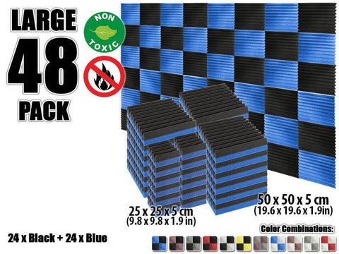 Arrowzoom Wedge Tiles Series Acoustic Foam - Black x Blue Bundle - KK1134 48 Pieces - 25 X 25 X 5 cm / 10 x 10 x 2in / Default color