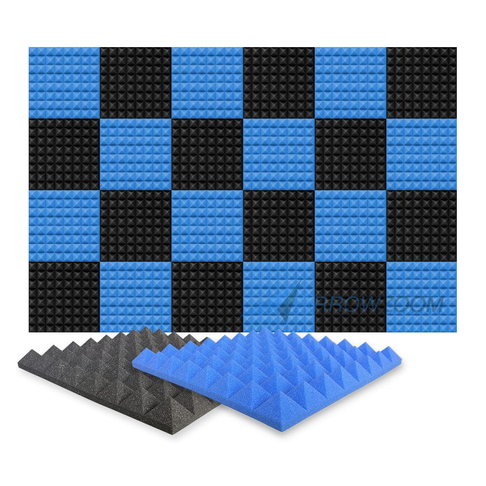 New 24 pcs Black and Blue Bundle Pyramid Tiles Acoustic Panels Sound Absorption Studio Soundproof Foam KK1034 Arrowzoom.