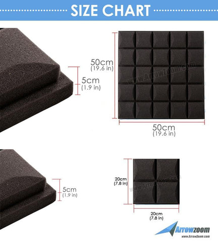 Arrowzoom Hemisphere Grid Series Acoustic Foam - Black x Burgundy Bundle - KK1040- Size Chart