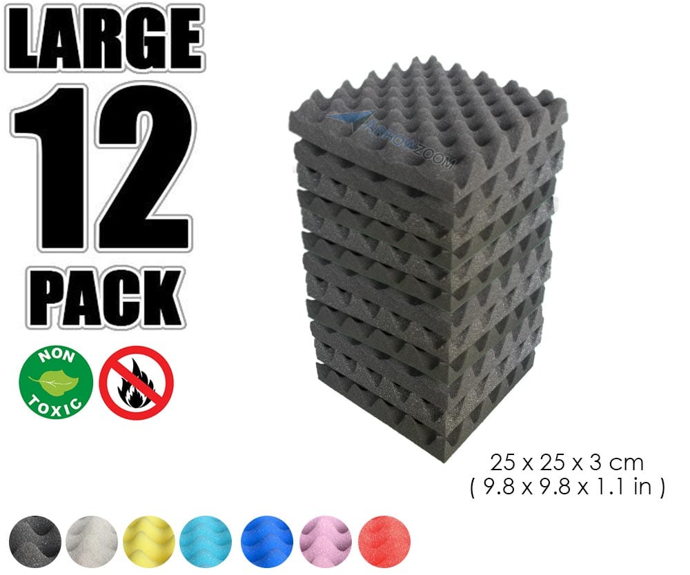 New 12 Pcs Bundle Egg Crate Convoluted Acoustic Tile Panels Sound Absorption Studio Soundproof Foam KK1052 Black / 25 X 25 X 3 cm (9.8 X 9.8 X 1.1 in)