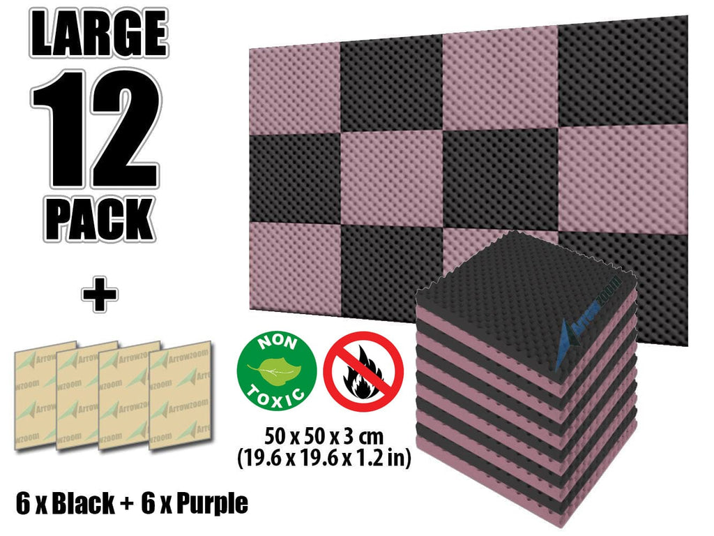 New 12 Pcs Black and Purple Bundle Egg Crate Convoluted Acoustic Tile Panels Sound Absorption Studio Soundproof Foam KK1052