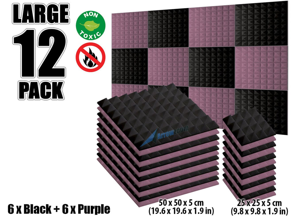 New 12 pcs Black and Purple Bundle Pyramid Tiles Acoustic Panels Sound Absorption Studio Soundproof Foam KK1034