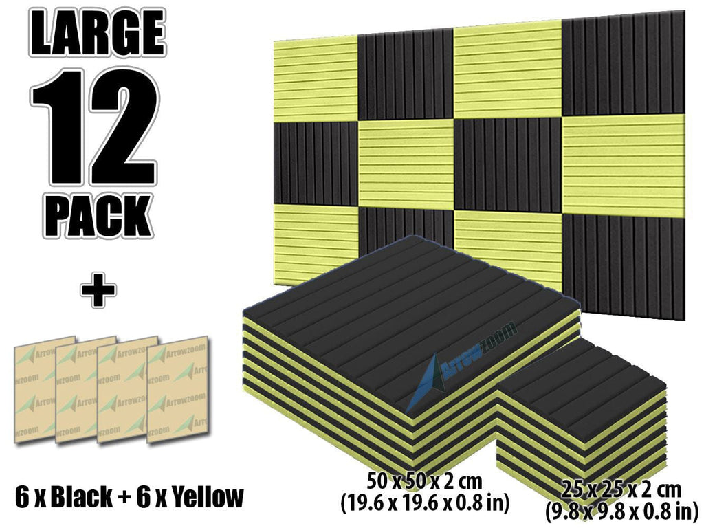 New 12 pcs Black and Yellow Bundle Wedge Tiles Acoustic Panels Sound Absorption Studio Soundproof Foam KK1035
