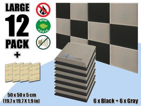 New 12 pcs Black & Gray Bundle Flat Bevel Tile Acoustic Panels Sound Absorption Studio Soundproof Foam KK1039