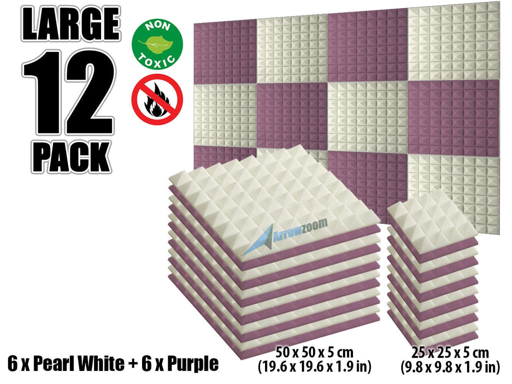 New 12 pcs Pearl White and Purple Bundle Pyramid Tiles Acoustic Panels Sound Absorption Studio Soundproof Foam KK1034