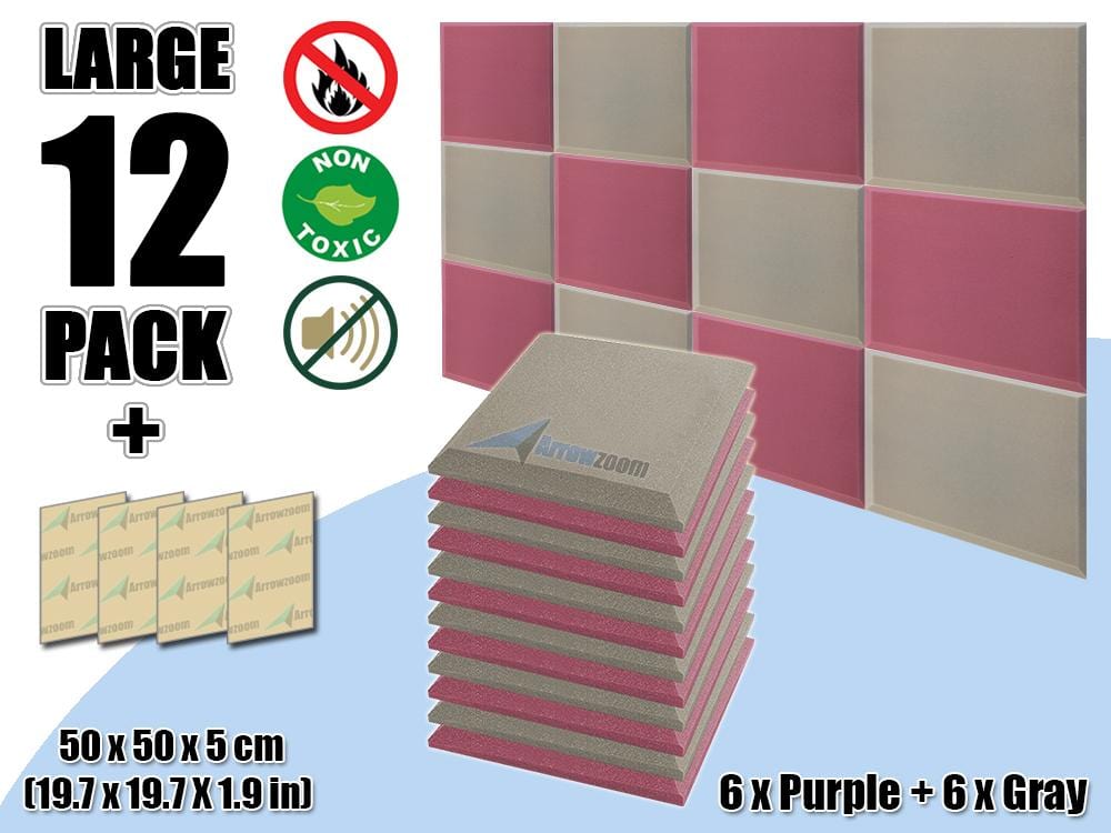 New 12 pcs Purple & Gray Bundle Flat Bevel Tile Acoustic Panels Sound Absorption Studio Soundproof Foam KK1039