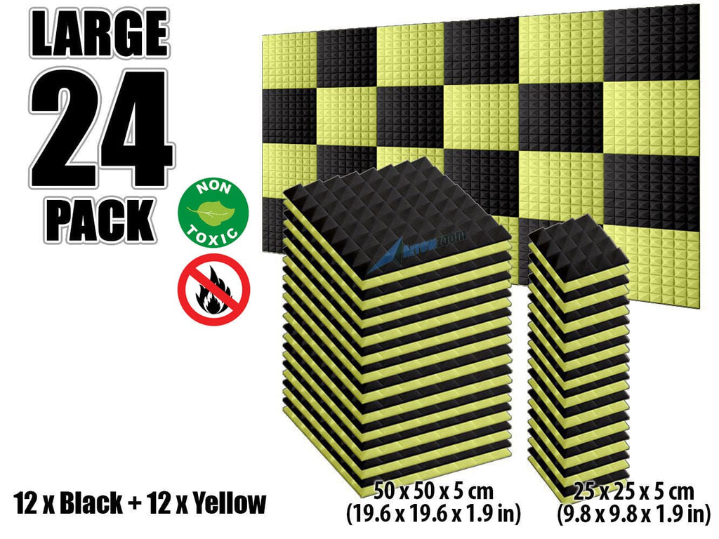 New 24 pcs Black and Yellow Bundle Pyramid Tiles Acoustic Panels Sound Absorption Studio Soundproof Foam KK1034
