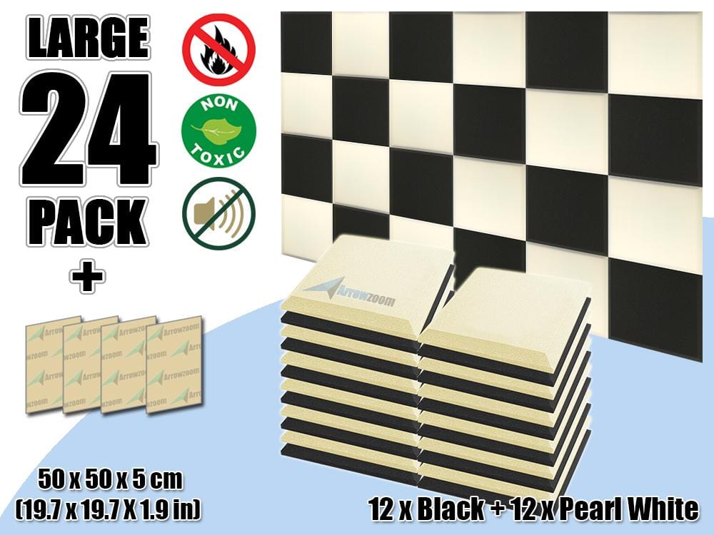 New 24 pcs Black & Pearl White Bundle Flat Bevel Tile Acoustic Panels Sound Absorption Studio Soundproof Foam KK1039