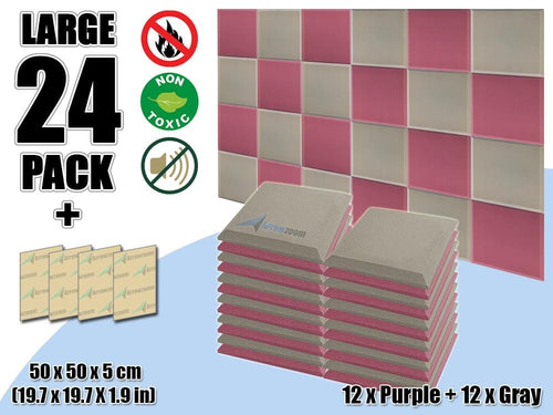 New 24 pcs Purple & Gray Bundle Flat Bevel Tile Acoustic Panels Sound Absorption Studio Soundproof Foam KK1039