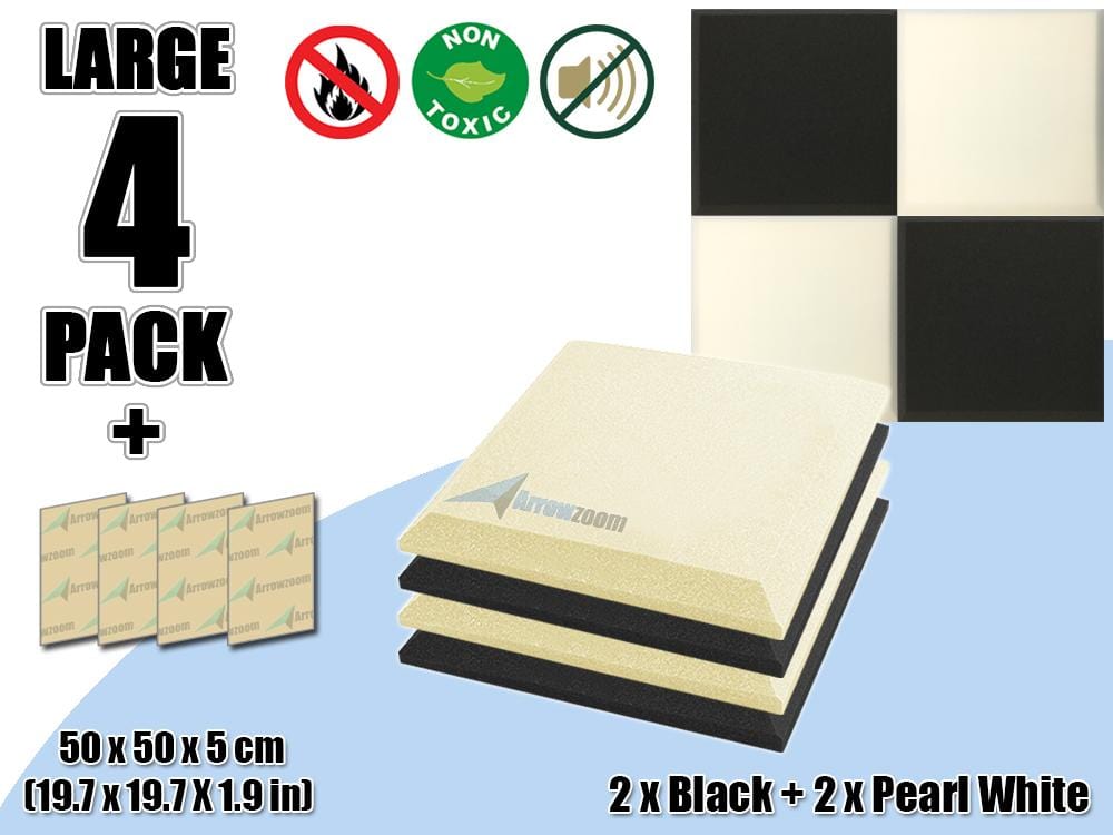 New 4 pcs Black & Pearl White Bundle Flat Bevel Tile Acoustic Panels Sound Absorption Studio Soundproof Foam KK1039