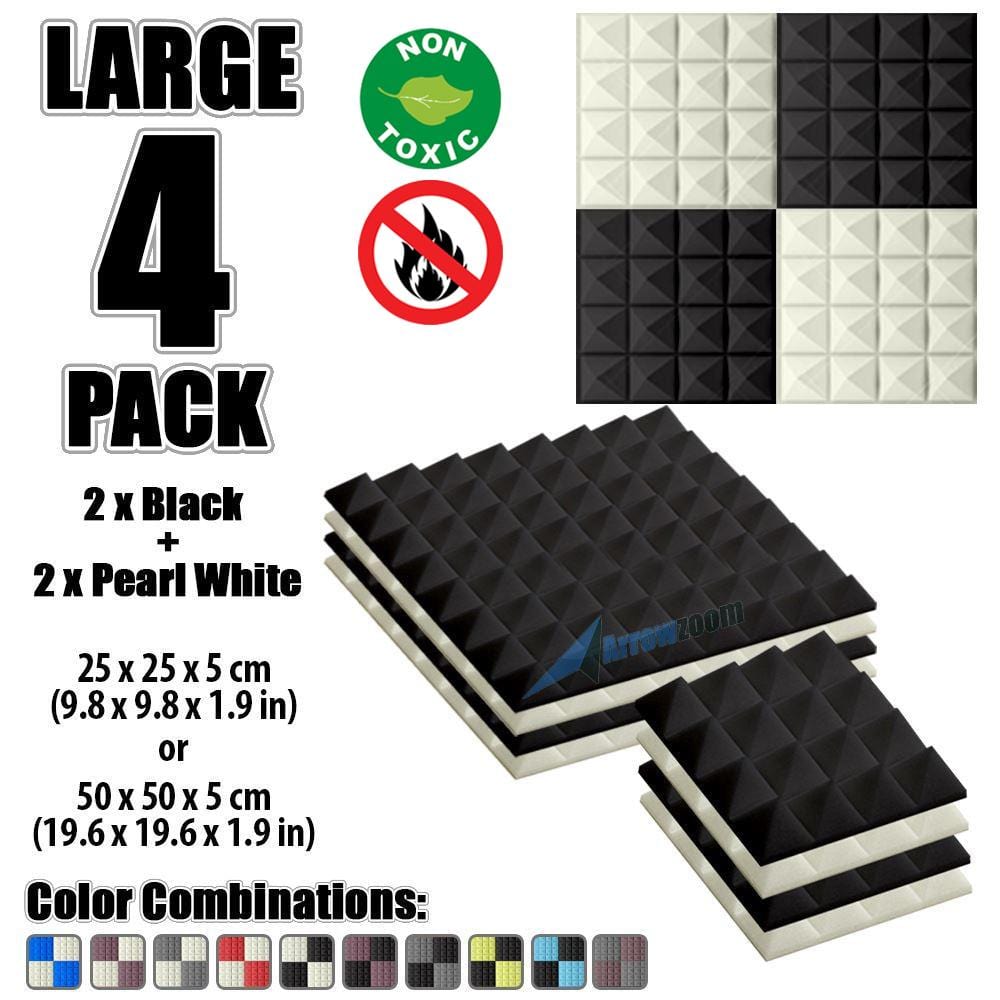 New 4 Pcs Black & Pearl White Bundle Pyramid Tiles Acoustic Panels Sound Absorption Studio Soundproof Foam KK1034