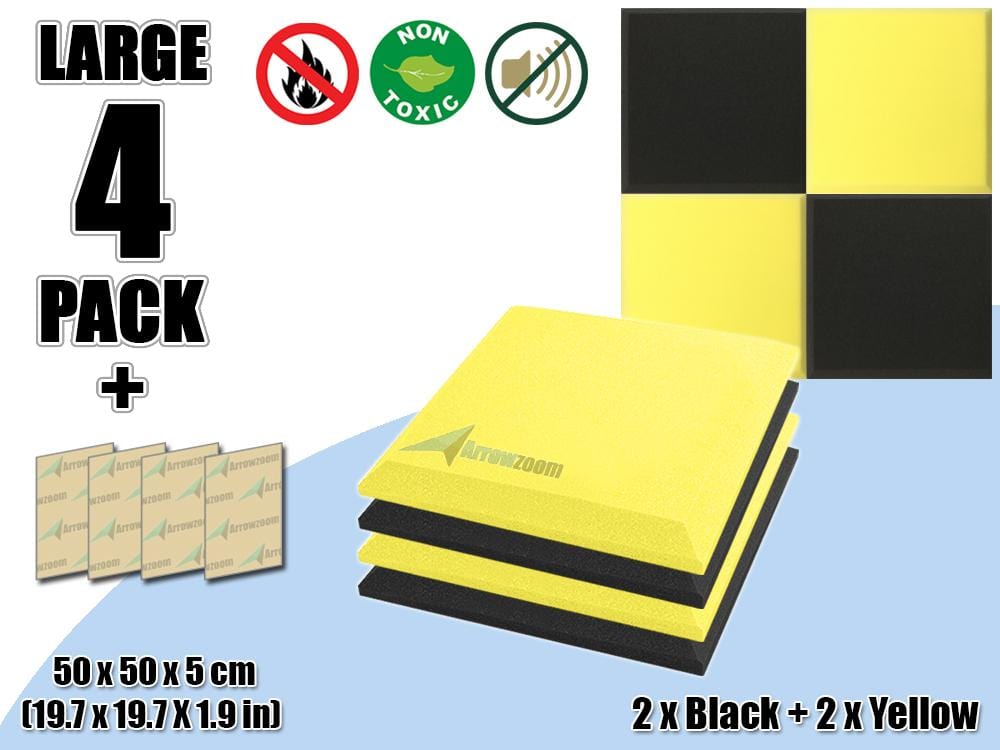 New 4 pcs Black & Yellow Bundle Flat Bevel Tile Acoustic Panels Sound Absorption Studio Soundproof Foam KK1039