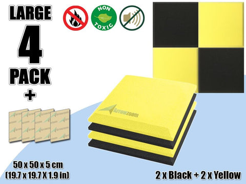 New 4 pcs Black & Yellow Bundle Flat Bevel Tile Acoustic Panels Sound Absorption Studio Soundproof Foam KK1039