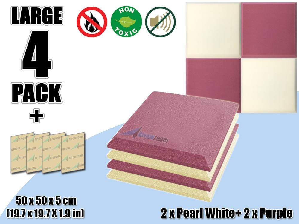New 4 pcs Pearl White & Purple Bundle Flat Bevel Tile Acoustic Panels Sound Absorption Studio Soundproof Foam KK1039