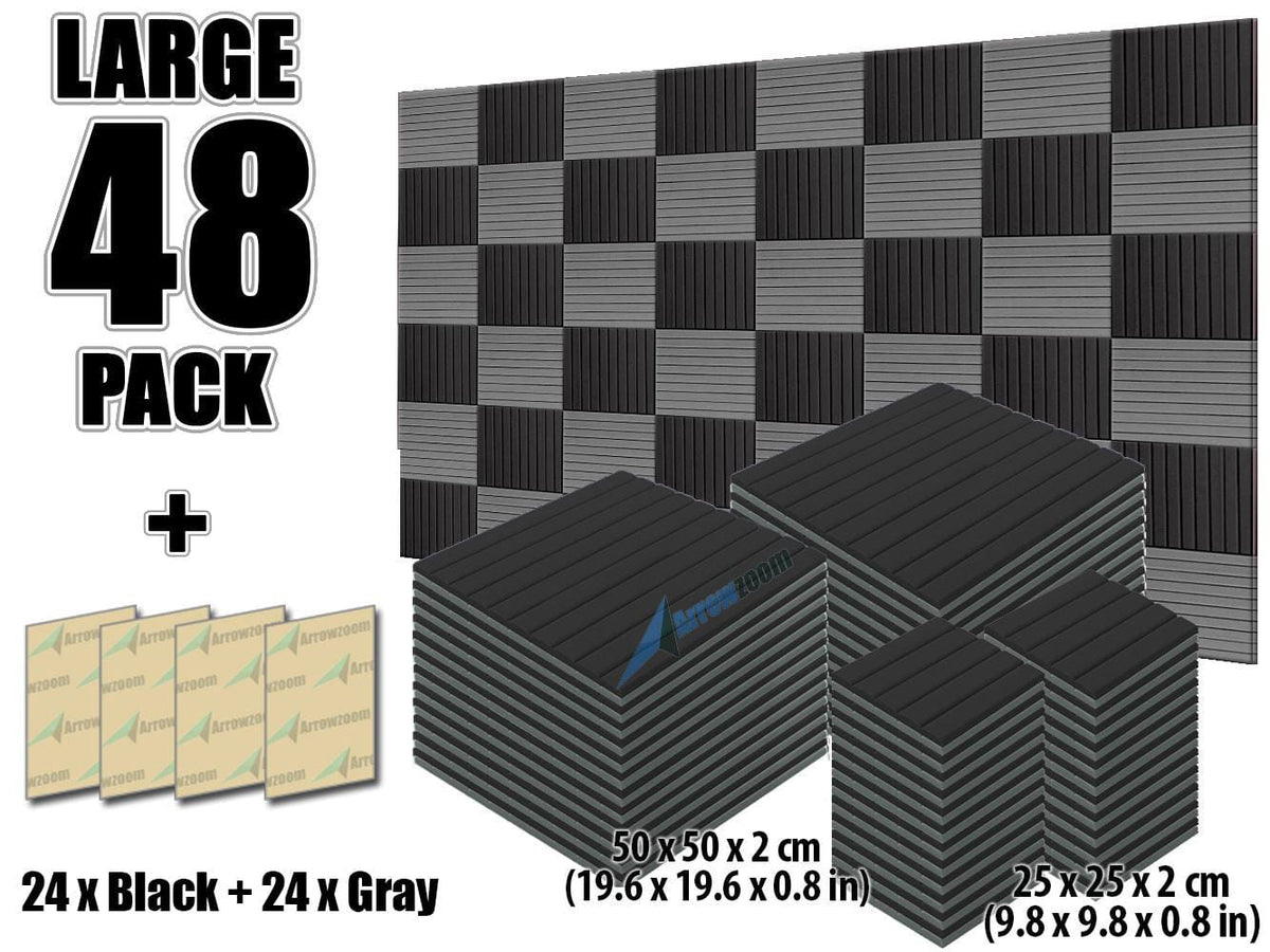 New 48 pcs Black and Gray Bundle Wedge Tiles Acoustic Panels Sound Absorption Studio Soundproof Foam KK1035