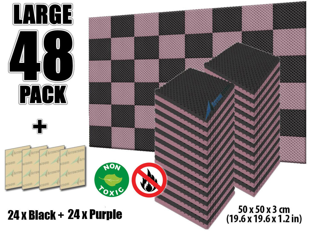New 48 Pcs Black and Purple Bundle Egg Crate Convoluted Acoustic Tile Panels Sound Absorption Studio Soundproof Foam KK1052