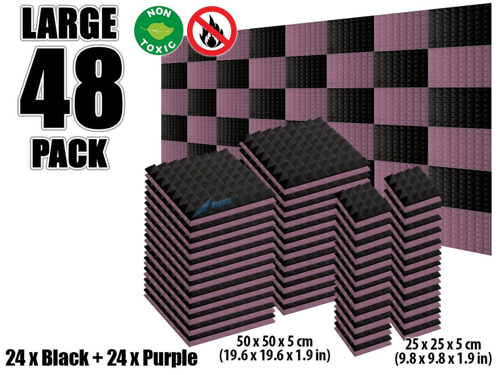 New 48 pcs Black and Purple Bundle Pyramid Tiles Acoustic Panels Sound Absorption Studio Soundproof Foam KK1034
