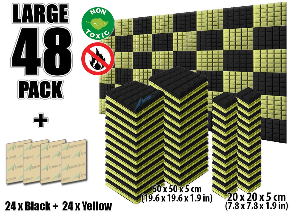 New 48 pcs Black and Yellow Bundle Hemisphere Grid Type Acoustic Panels Sound Absorption Studio Soundproof Foam KK1040