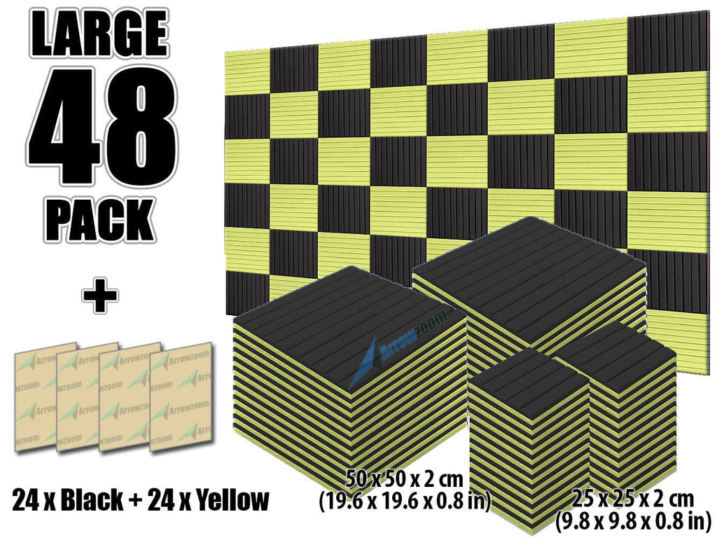 New 48 pcs Black and Yellow Bundle Wedge Tiles Acoustic Panels Sound Absorption Studio Soundproof Foam KK1035