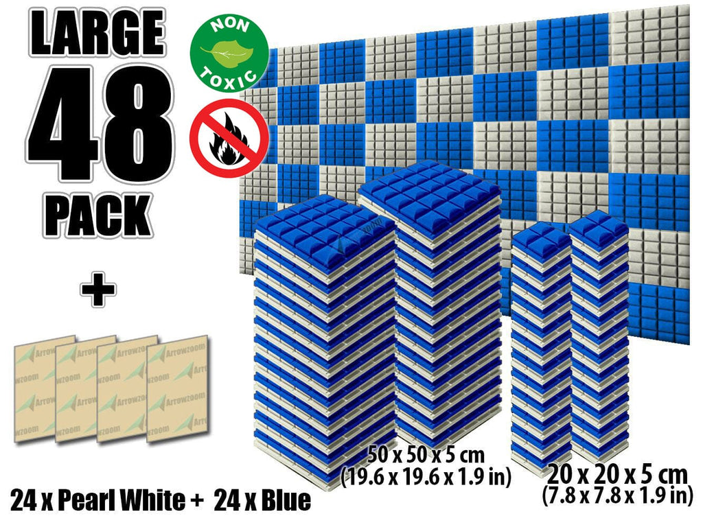 New 48 pcs Pearl White and Blue Bundle Hemisphere Grid Type Acoustic Panels Sound Absorption Studio Soundproof Foam KK1040