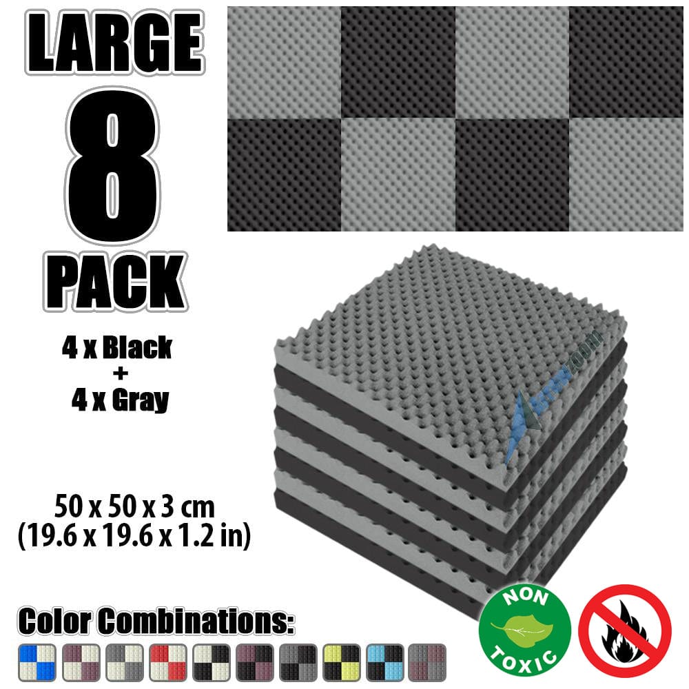 New 8 Pcs Black and Gray Bundle Egg Crate Convoluted Acoustic Tile Panels Sound Absorption Studio Soundproof Foam KK1052