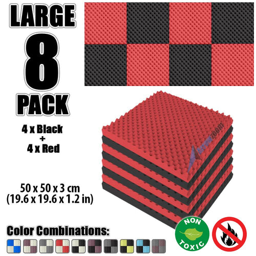 New 8 Pcs Black and Red Bundle Egg Crate Convoluted Acoustic Tile Panels Sound Absorption Studio Soundproof Foam KK1052