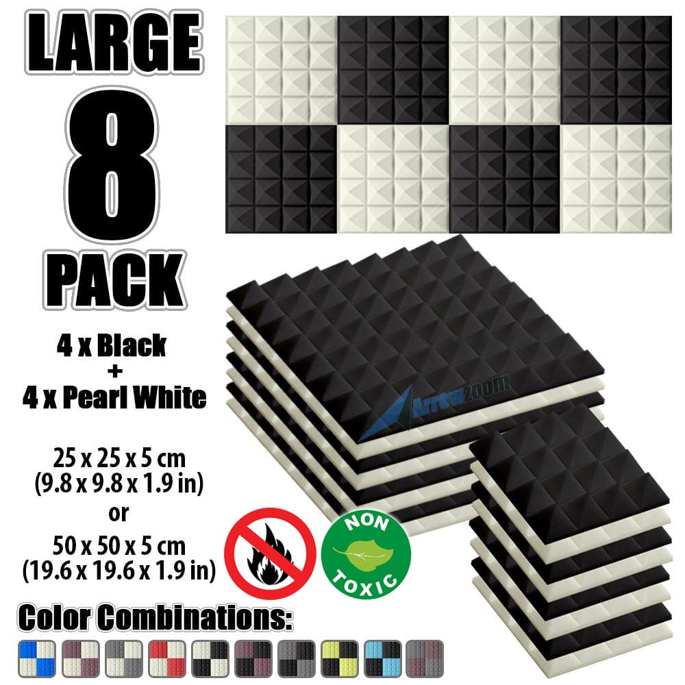 New 8 Pcs Black & Pearl White Bundle Pyramid Tiles Acoustic Panels Sound Absorption Studio Soundproof Foam KK1034