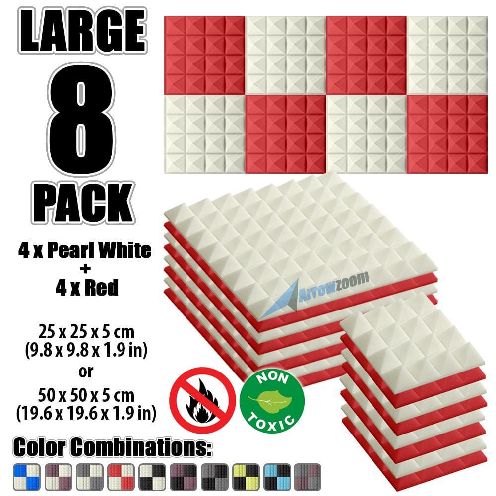 New 8 Pcs Pearl White & Red Bundle Pyramid Tiles Acoustic Panels Sound Absorption Studio Soundproof Foam KK1034