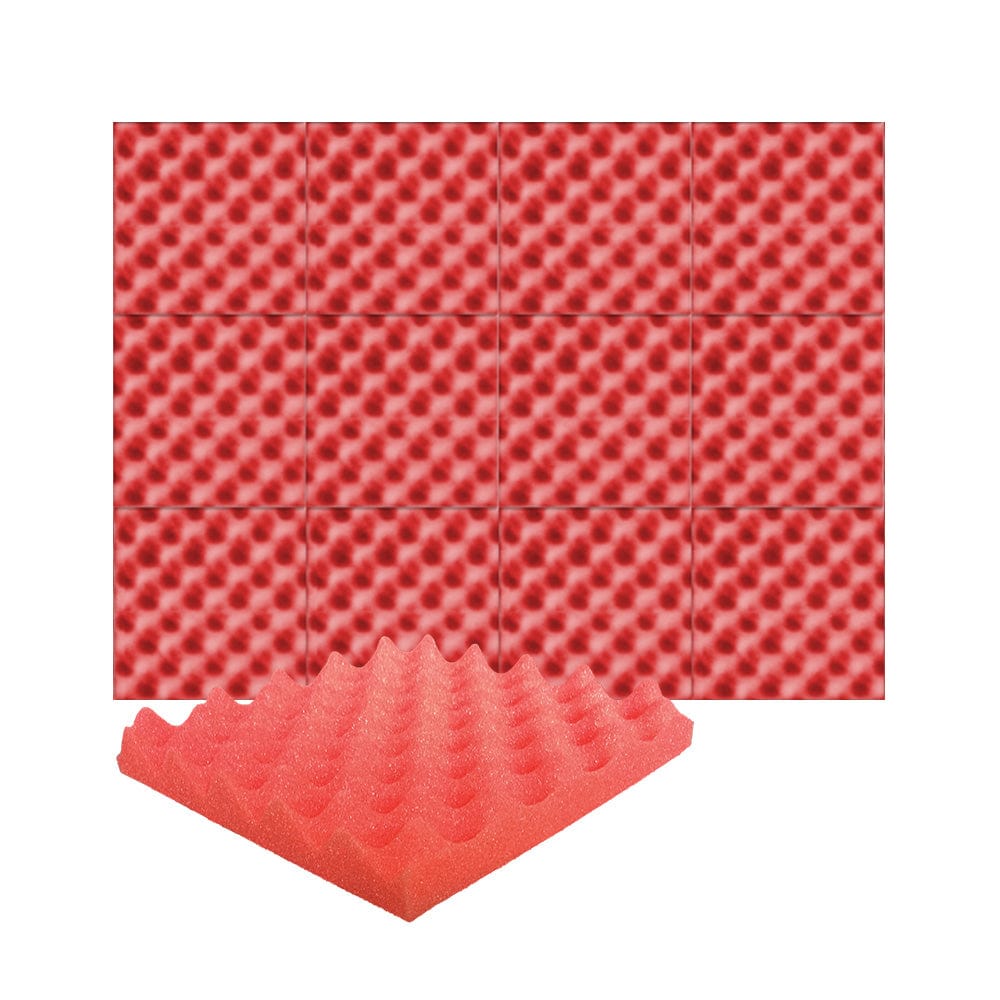 Arrowzoom Acoustic Eggcrate Foam - Solid Colors - KK1052 Red / 12 Pieces - 25 x 25 x 3 cm / 10x10x2 in