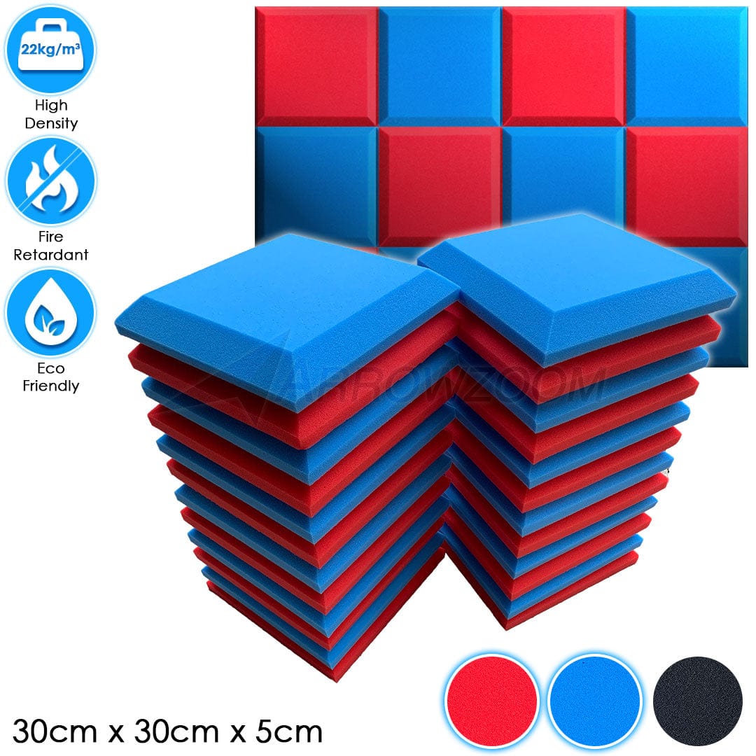 Arrowzoom™ PRO Series Soundproof Foam - Flat Bevel Pro - KK1196 Red & Blue / 24 pieces