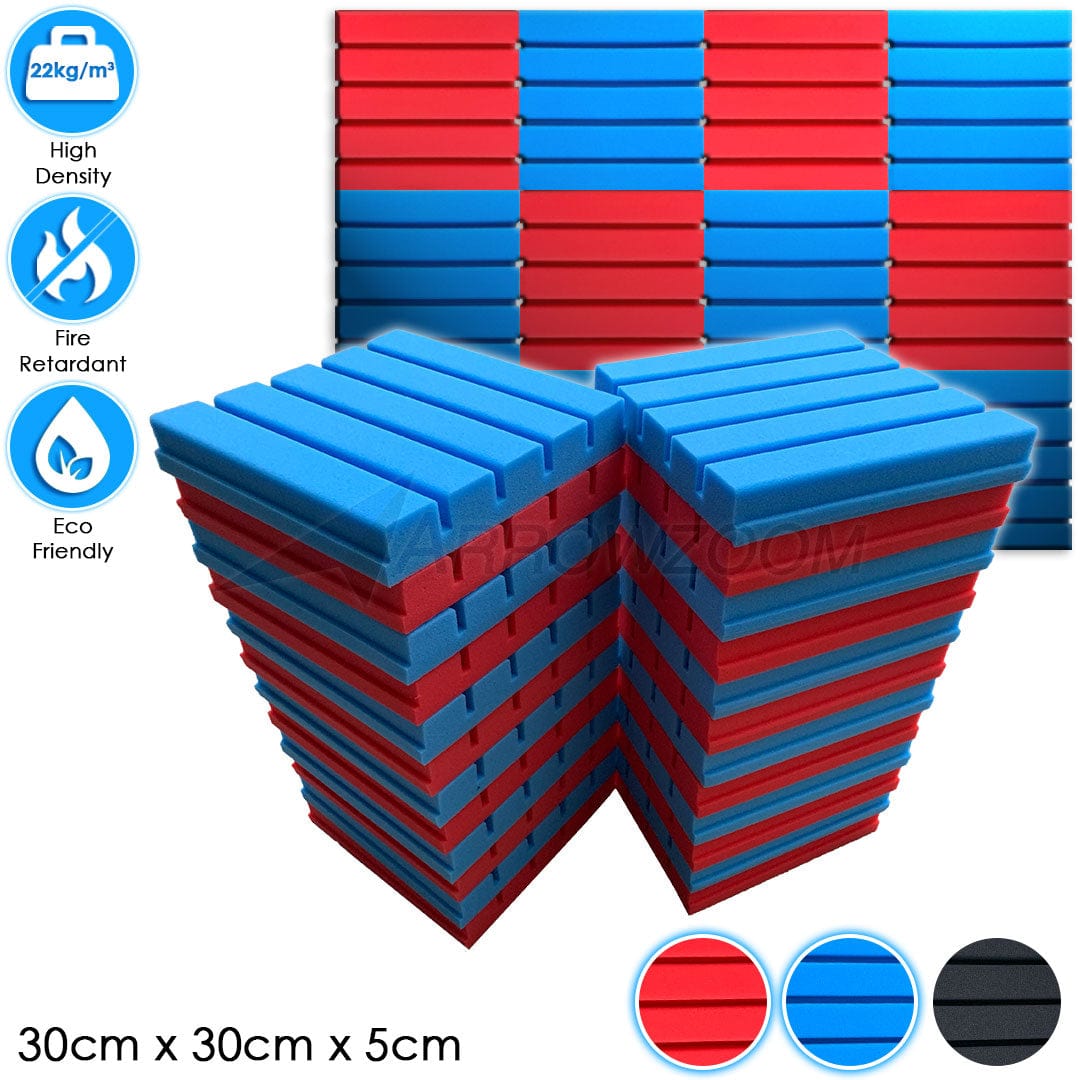 Arrowzoom™ PRO Series Soundproof Foam - Flat Wedge Pro - KK1198 Red & Blue / 24 pieces