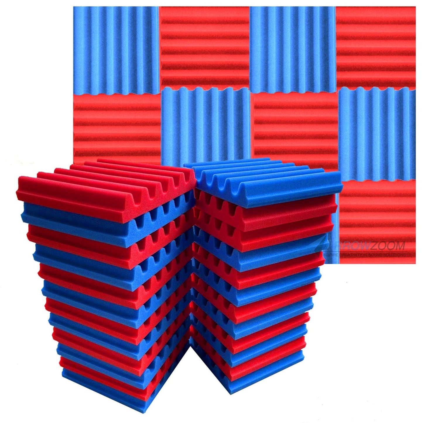 Arrowzoom™ PRO Series Soundproof Foam - Sea Wave Pro - KK1242 Red & Blue / 24 pieces