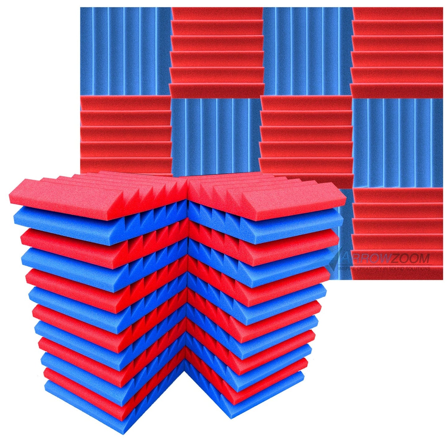 Arrowzoom™ PRO Series Soundproof Foam - Triangle Pro - KK1243 Red & Blue / 24 pieces