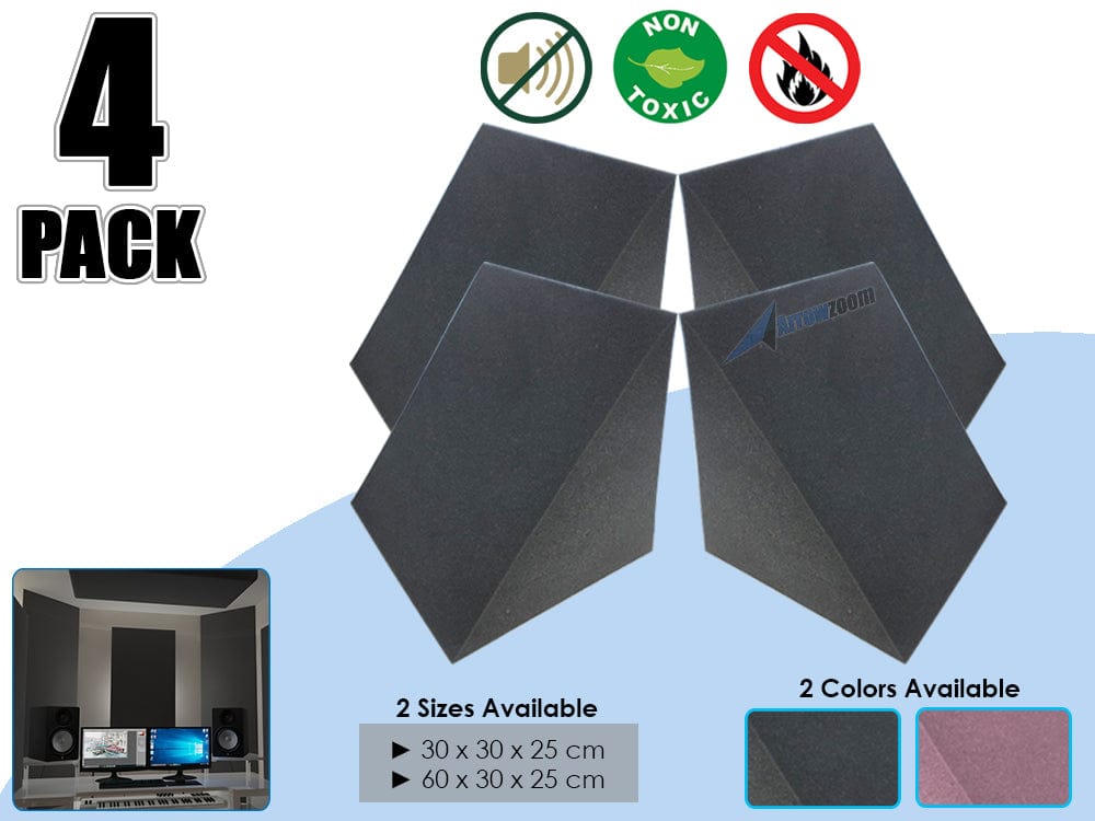 Arrowzoom 4 Pcs Triangle Corner Bass Trap Acoustic Foam for Room Audio Isolation and Studio Soundproofing 2 Sizes KK1161 Black / Small - 30 x 30 x 25 cm