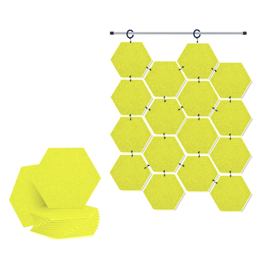 Arrowzoom Hanging Hexagon Sound Absorbing Clip-On Tile - KK1240 Yellow / 12 pieces - 26 x 30 x 1cm /( 10.2 x 11.8 x 0.4 in)