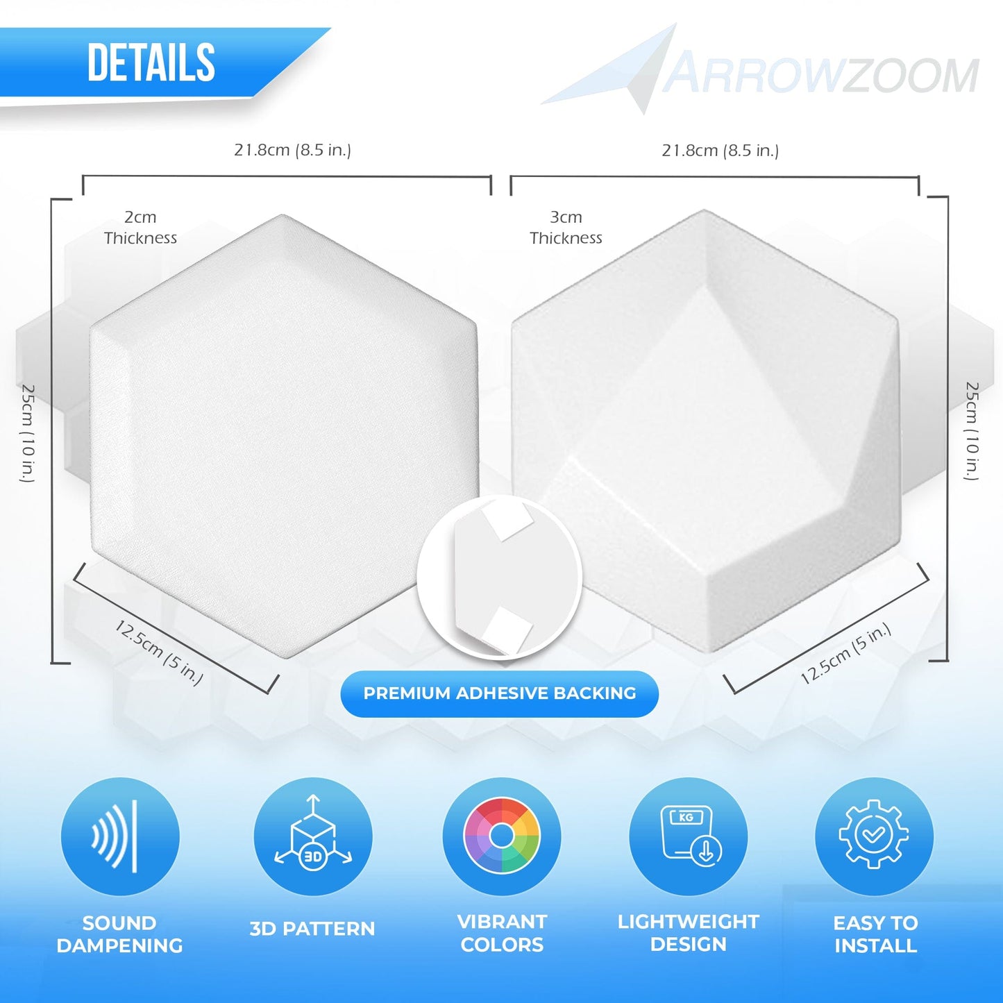 Arrowzoom 24 Pcs 3D Hexagon Adhesive Sound Absorbing Panels - KK1330