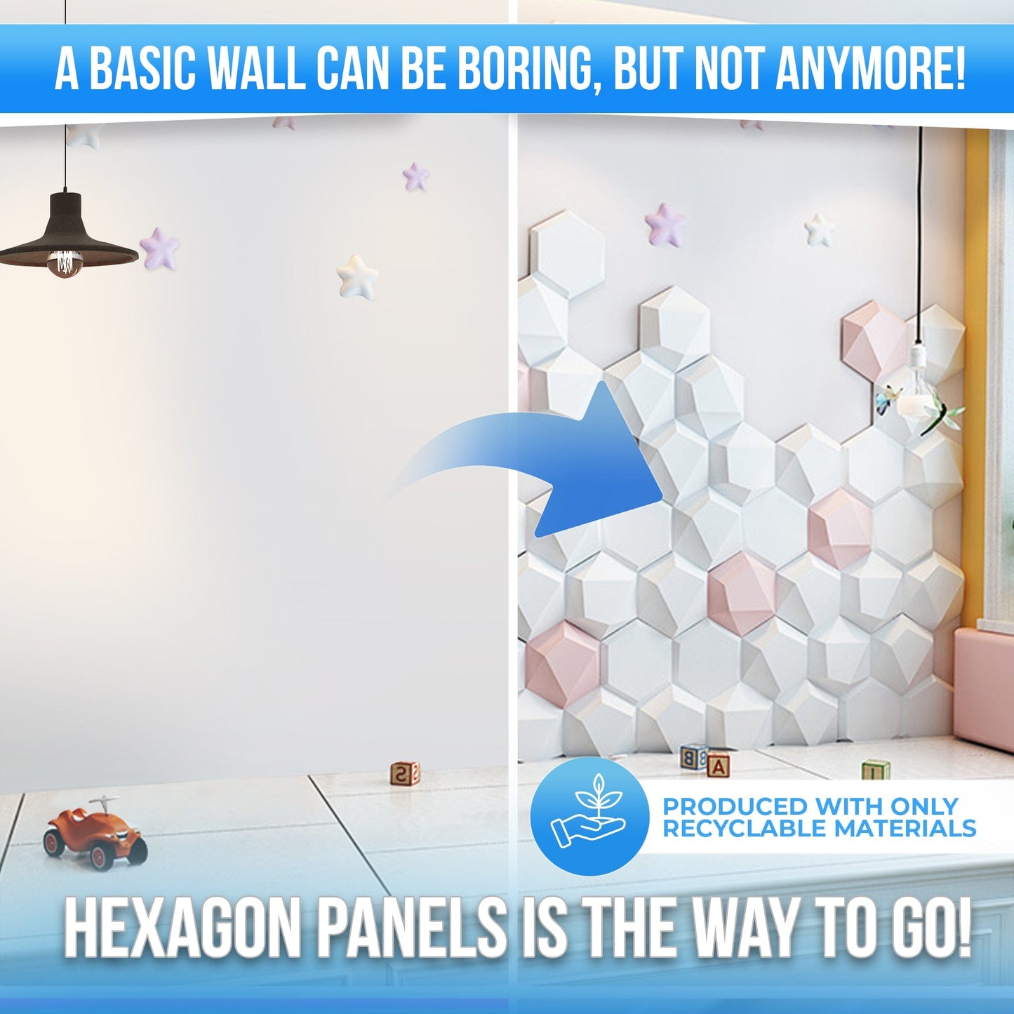 Arrowzoom Cobalt Clash 3D Hexagon Adhesive Sound Absorbing Panels - KK1335