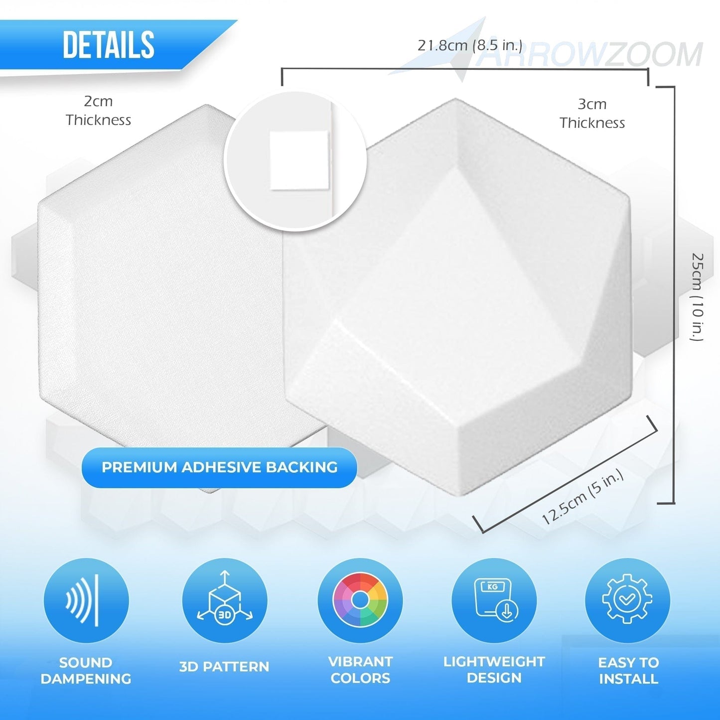 Arrowzoom Hillside Dawn 3D Hexagon Adhesive Sound Absorbing Panels - KK1337