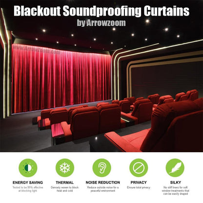 Arrowzoom 99.9% Soundproof Black Out Curtain - Thermal Insulation and Room Darkening - KK1145