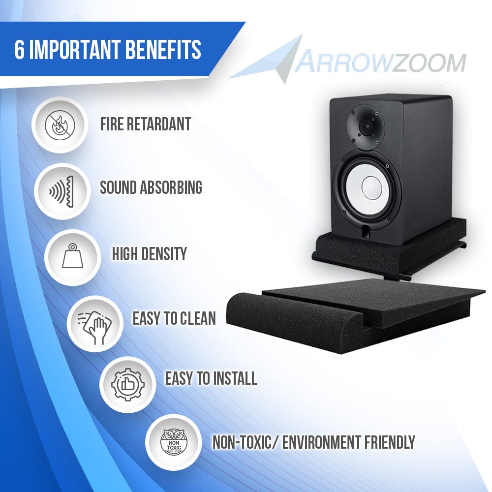 Arrowzoom Sound Deadening Speaker Riser Foam - Studio Monitor Pad - KK1108